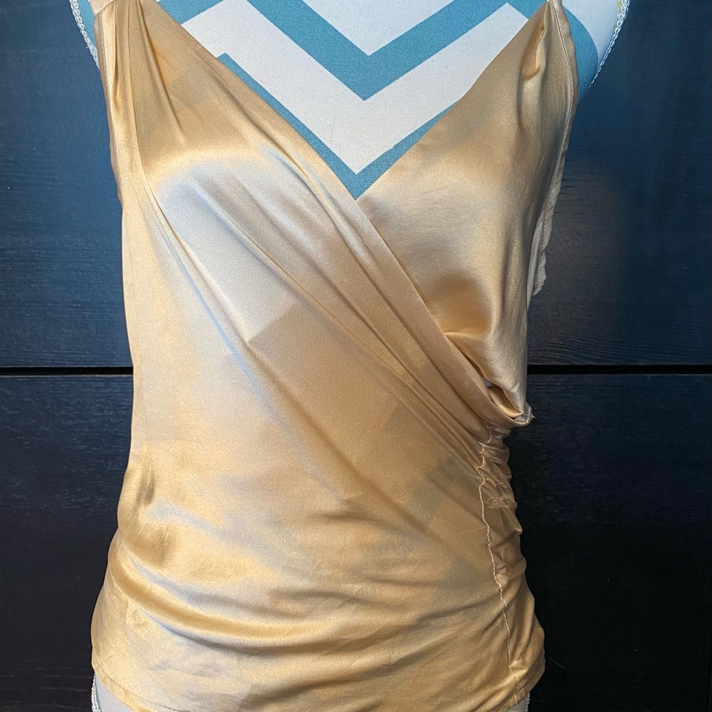 Sharagano sleeveless top silk tan